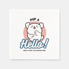 Hallo! - Happy White Dog Cartoon Design Serviette