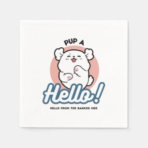 Hallo! - Happy White Dog Cartoon Design Serviette