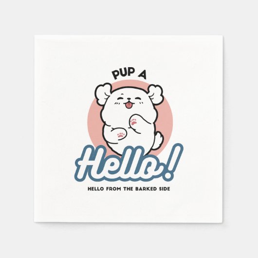 Hallo! - Happy White Dog Cartoon Design Serviette (Vorderseite)