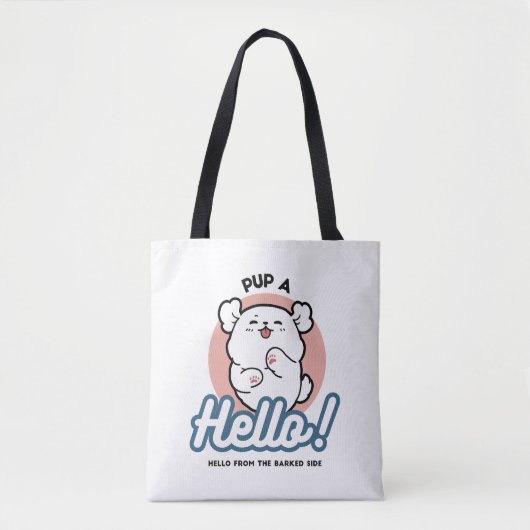 Hallo! - Happy White Dog Cartoon Design Tasche (Vorderseite)
