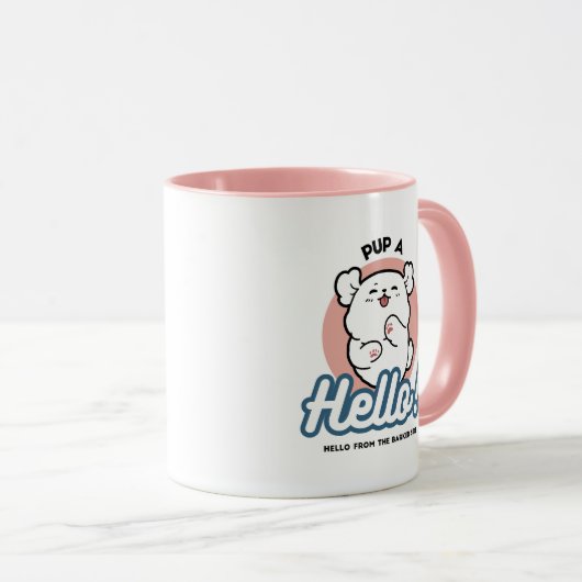 Hallo! - Happy White Dog Cartoon Design Tasse (VorderseiteRechts)