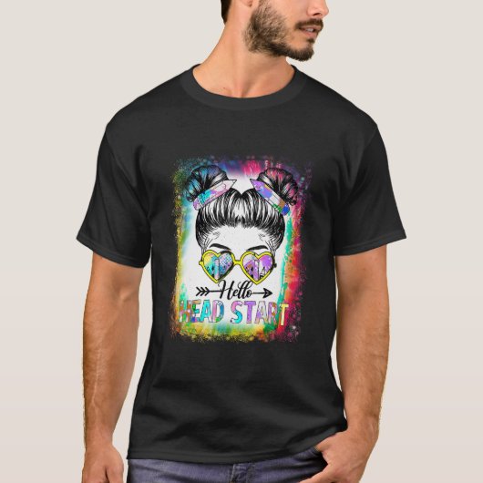 Hallo Head Start Gefärbte Krawatte Messy Bun Kids  T-Shirt (Vorderseite)