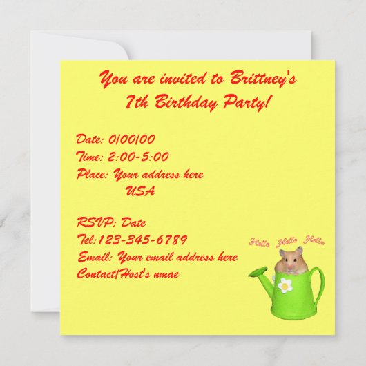 Hallo Hello Hamster Einladung (Rückseite)