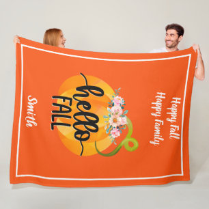 Hallo Herbst Autumn Text und Farbe anpassen Fleecedecke