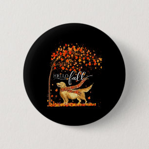 Hallo Herbst Baum Thanksgiving Hundeliebhaber Gold Button