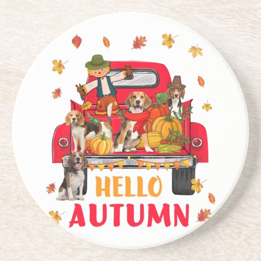 Hallo Herbst Beagle Hund Erntedank Pumpkin Getränkeuntersetzer (Vorne)