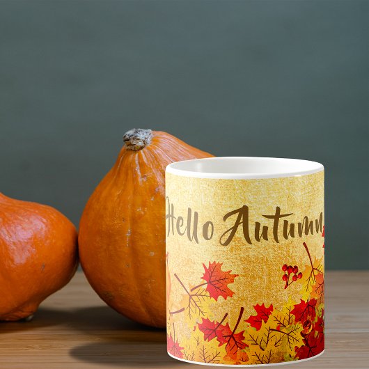 Hallo Herbst Blätter auf alten Papier Hintergrund Kaffeetasse