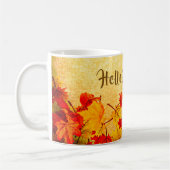 Hallo Herbst Blätter auf alten Papier Hintergrund Kaffeetasse (Links)