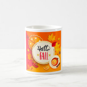 Hallo Herbst Blätter und trinken Kaffeetasse