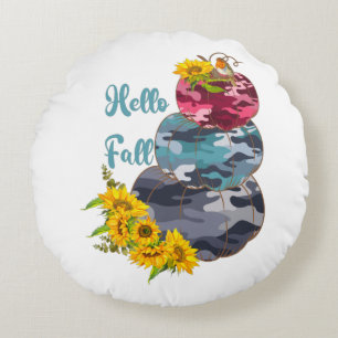 Hallo Herbst - Camouflage Pumpkins & Sonnenblumen Rundes Kissen