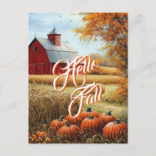 Hallo Herbst Erntedank Landhäuser Pumpkins Postkarte (Vorderseite)