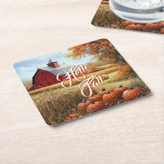 Hallo Herbst Erntedank Landhäuser Pumpkins Rechteckiger Pappuntersetzer (angewinkelt)