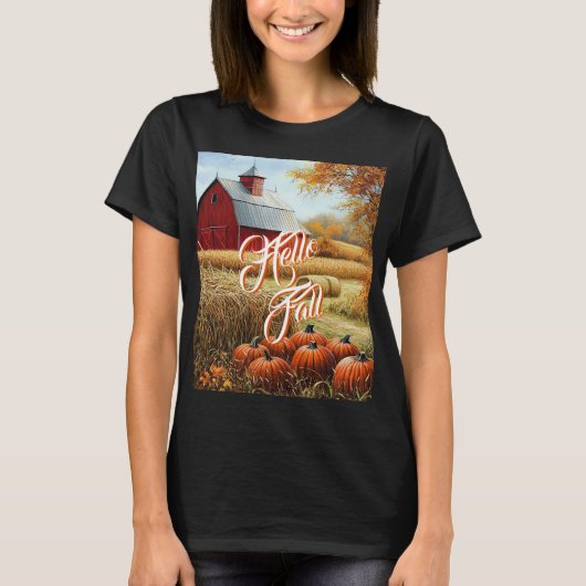 Hallo Herbst Erntedank Landhäuser Pumpkins T-Shirt (Vorderseite)