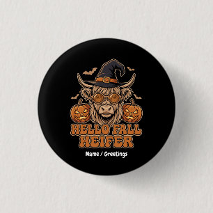 Hallo Herbst Färse Halloween Highland Kuh Retro Button