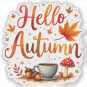Hallo Herbst, gemütliche Nostalgie Aufkleber (Vorderseite)