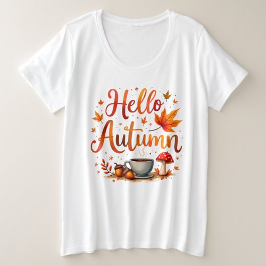 Hallo Herbst, gemütliche Nostalgie Große Größe T-Shirt (Design vorne)