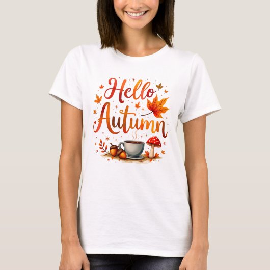 Hallo Herbst, gemütliche Nostalgie T-Shirt (Vorderseite)