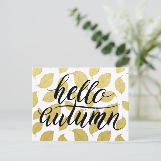 Hallo Herbst - Gold Herbst Blätter Postkarte (Stehend Vorderseite)
