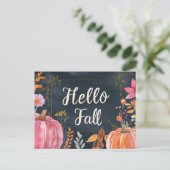 Hallo Herbst Grußkarte mit Blume Postkarte (Stehend Vorderseite)