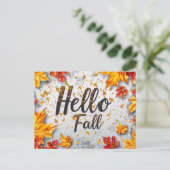 Hallo Herbst Grußkarte mit Blume Postkarte (Stehend Vorderseite)