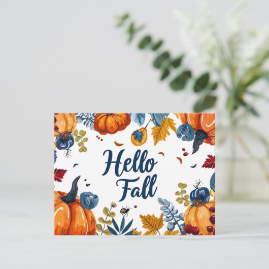 Hallo Herbst Grußkarte mit Blume Postkarte (Stehend Vorderseite)