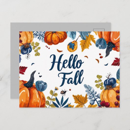 Hallo Herbst Grußkarte mit Blume Postkarte (Vorne/Hinten)