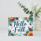 Hallo Herbst Grußkarte mit Blume Postkarte (Stehend Vorderseite)
