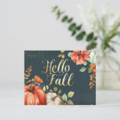 Hallo Herbst Grußkarte mit Blume Postkarte (Stehend Vorderseite)