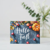 Hallo Herbst Grußkarte mit Blume Postkarte (Stehend Vorderseite)