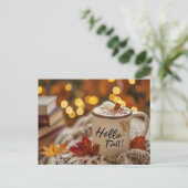 Hallo Herbst Grußkarte mit Tasse Postkarte (Stehend Vorderseite)