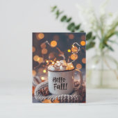 Hallo Herbst Grußkarte mit Tasse Postkarte (Stehend Vorderseite)