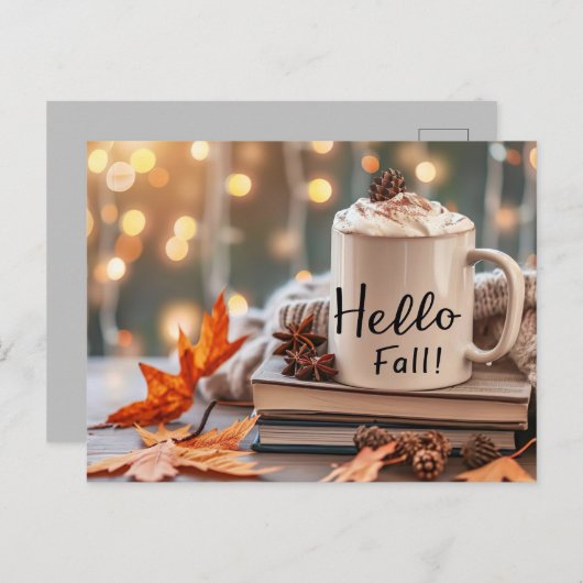 Hallo Herbst Grußkarte mit Tasse Postkarte (Vorne/Hinten)