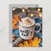 Hallo Herbst Grußkarte mit Tasse Postkarte (Vorne/Hinten)