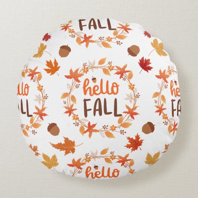 Hallo Herbst Herbst Blätter Nahtloses Muster Rundes Kissen (Vorderseite)
