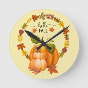 Hallo Herbst Herbst Bleiben Pumpkins Wall Clock Runde Wanduhr