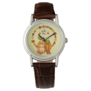 Hallo Herbst Herbst Leaves Pumpkins Armbanduhr