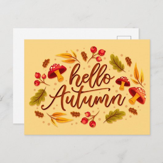 Hallo Herbst Herbst Mushroom Herbstfarbe Blätter Postkarte (Vorne/Hinten)