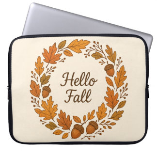 Hallo Herbst Herbstfeuer mit Blätter und Acorns Laptopschutzhülle