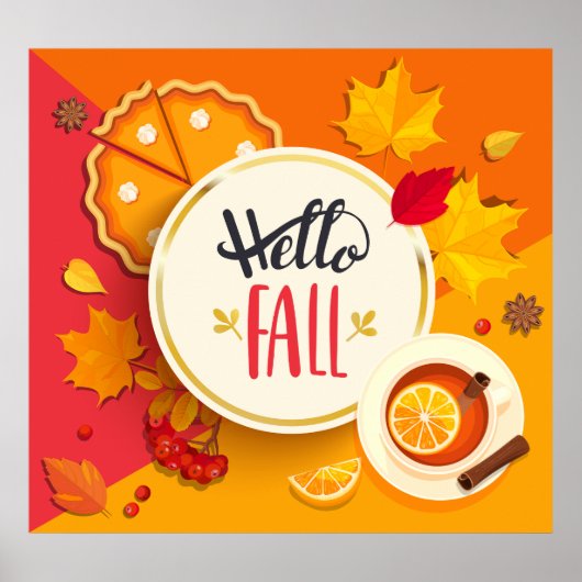 Hallo Herbst Herbstleaves und Pumpkin Pie Poster (Vorne)