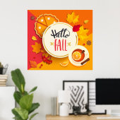 Hallo Herbst Herbstleaves und Pumpkin Pie Poster (Heimbüro)