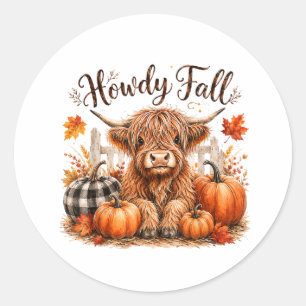 Hallo Herbst Highland-Kuh Frohes Erntedankfest Her Runder Aufkleber