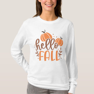 Hallo Herbst Kürbis & Blätter Einfacher Herbst T-Shirt