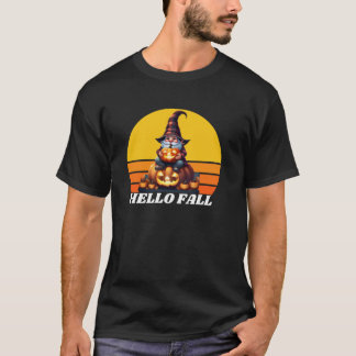 Hallo Herbst-Kürbis-Karo-LKW-Gnome für Halloween T-Shirt