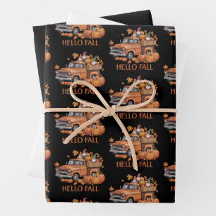 Hallo Herbst Kürbis Pickup Truck Gnom Herbst Baum  Geschenkpapier Set