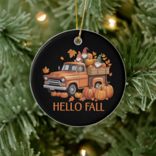 Hallo Herbst Kürbis Pickup Truck Gnom Herbst Baum Keramik Ornament