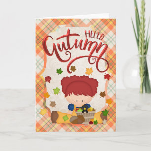 Hallo Herbst - Little Girl Fall Season Card Karte