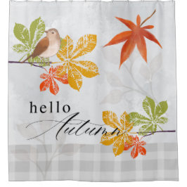 Hallo Herbst mit Bird und Herbstlauben Duschvorhang