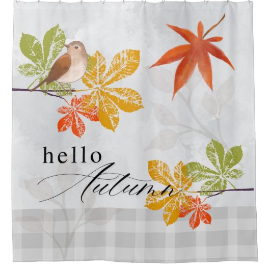 Hallo Herbst mit Bird und Herbstlauben Duschvorhang (Vorderseite)