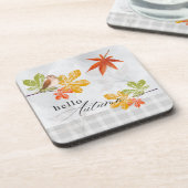 Hallo Herbst mit Bird und Herbstlauben Getränkeuntersetzer (Linke Seite)