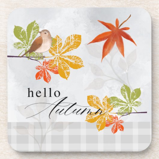 Hallo Herbst mit Bird und Herbstlauben Getränkeuntersetzer (Vorderseite)